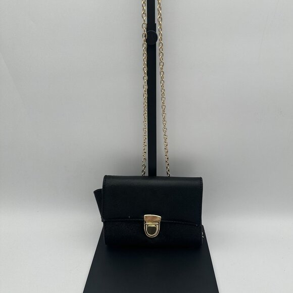 Fiona Night Black Crossbody Bag With Gold Chain Strap & Clasp - Picture 1 of 6